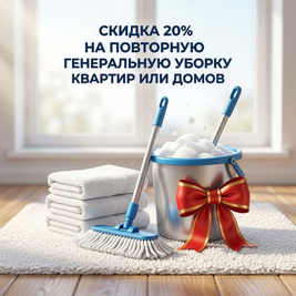 Скидка 20% на повторную генеральную уборку квартир или домов