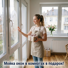 Мойка окон в комнатах в подарок!